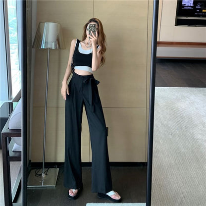 Tie-Up Pants Wide Leg Dress Plain High Waist