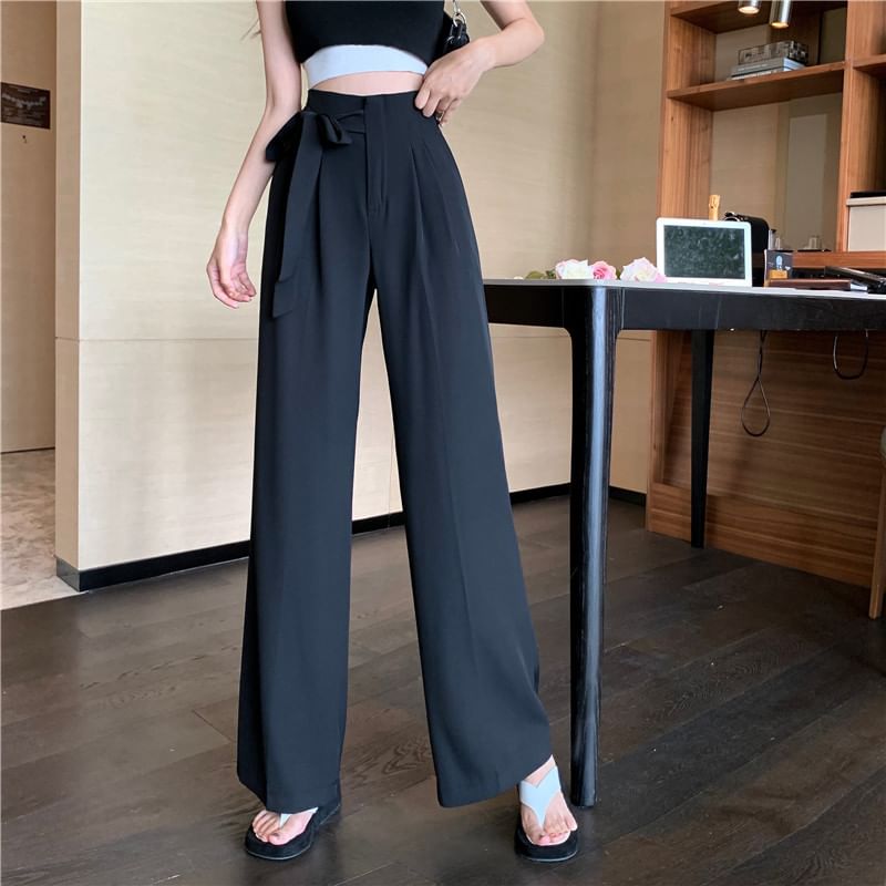 Tie-Up Pants Wide Leg Dress Plain High Waist