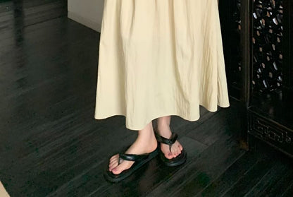 Maxi A-Line Skirt Elastic Waist Plain