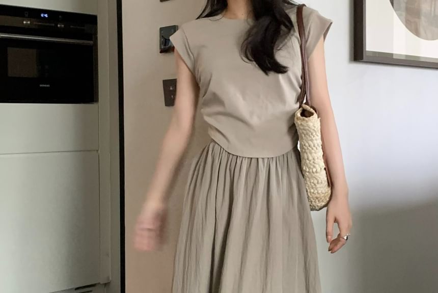 Maxi A-Line Skirt Elastic Waist Plain
