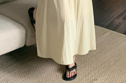 Maxi A-Line Skirt Elastic Waist Plain