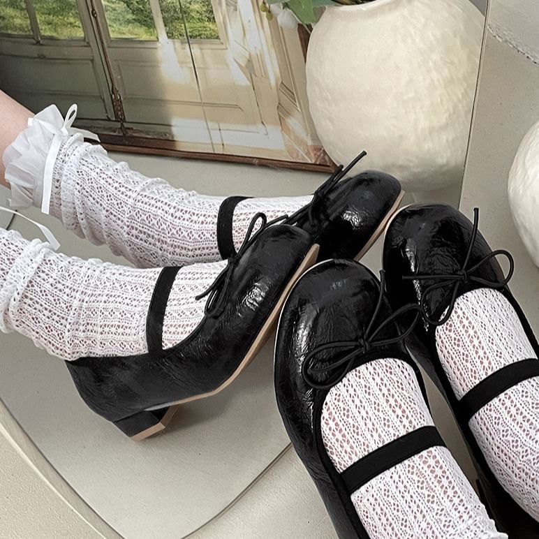 Wholesale SampleBow Chunky Heel Mary Jane Shoes
