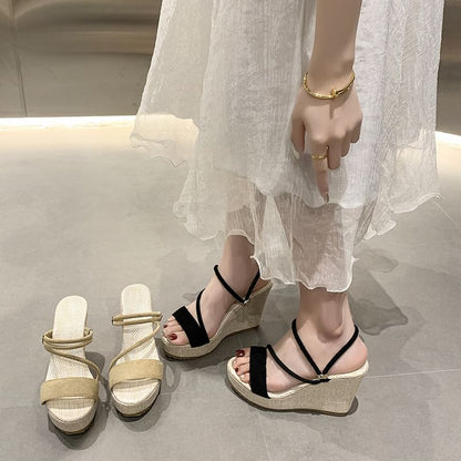 Platform Slide Wedge Sandals Strappy
