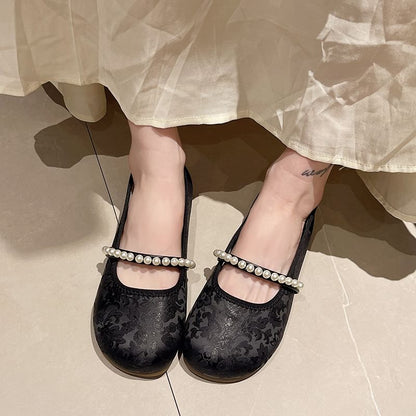 Floral Faux Pearl Mary Jane Flats