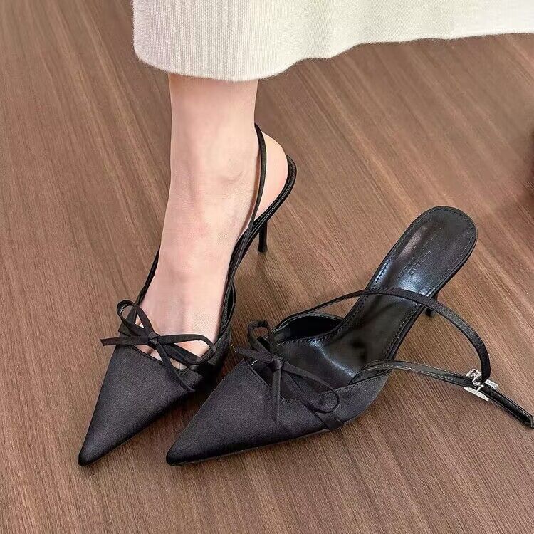 Pointed Stiletto Slingback Bow Sandals