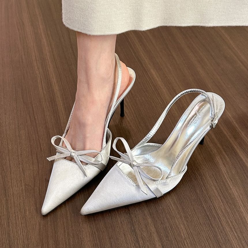 Pointed Stiletto Slingback Bow Sandals
