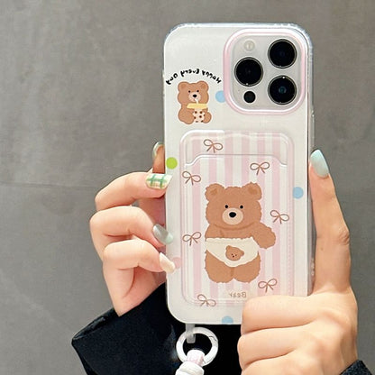 Strap Card Bear Holder Case Phone