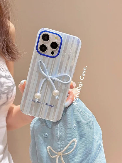 Case Decoration Pearl Striped Set / Phone Bow Faux Adhesive