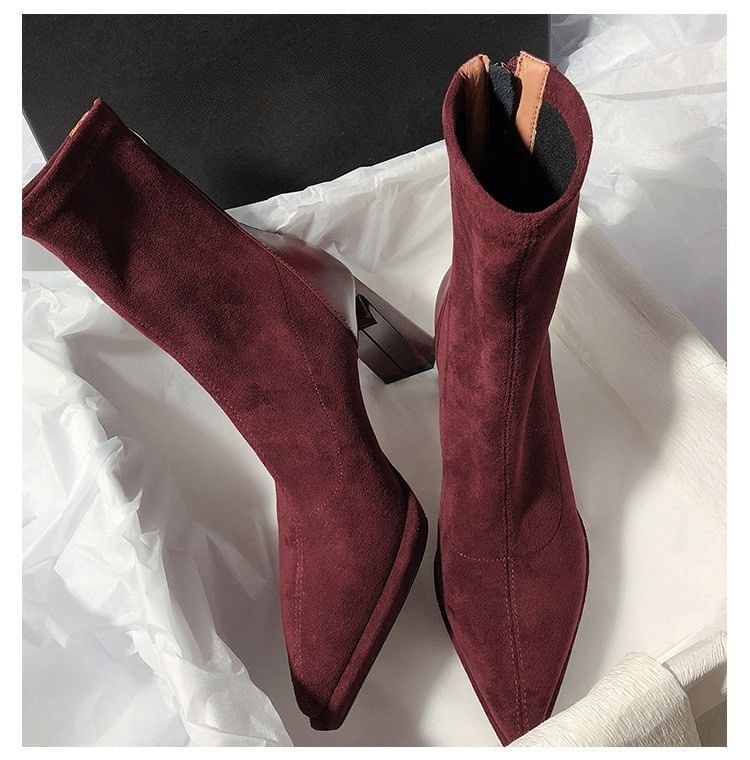 Sample Pointy Chunky Heel Short Boots