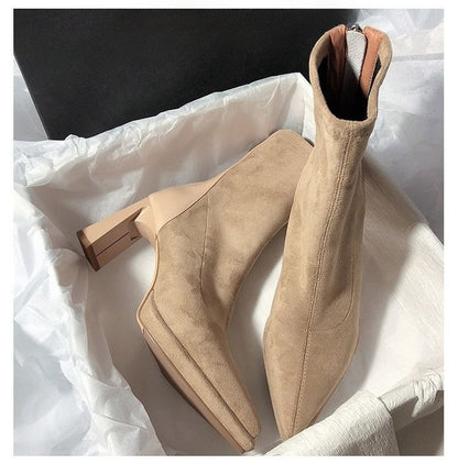 Sample Pointy Chunky Heel Short Boots