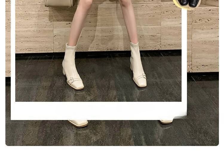 Sample Square-Toe Chunky Heel Buckled Short Boots