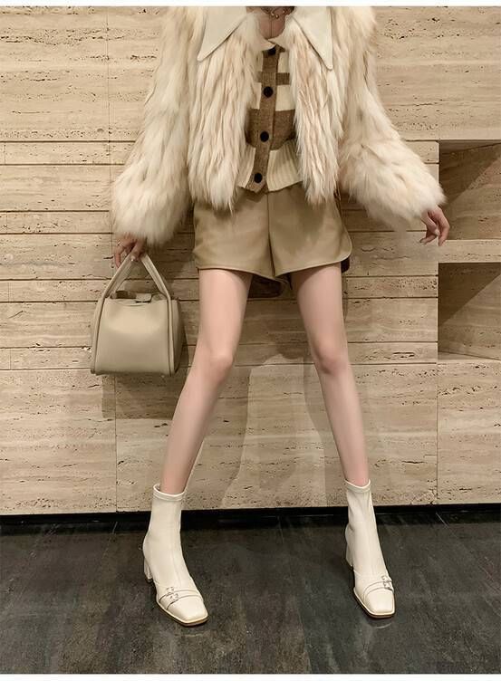 Sample Square-Toe Chunky Heel Buckled Short Boots