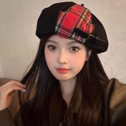 Plaid Panel Beret