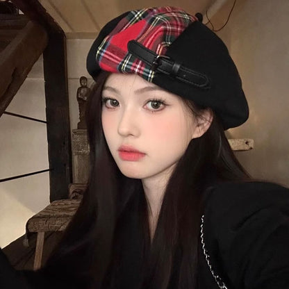 Plaid Panel Beret