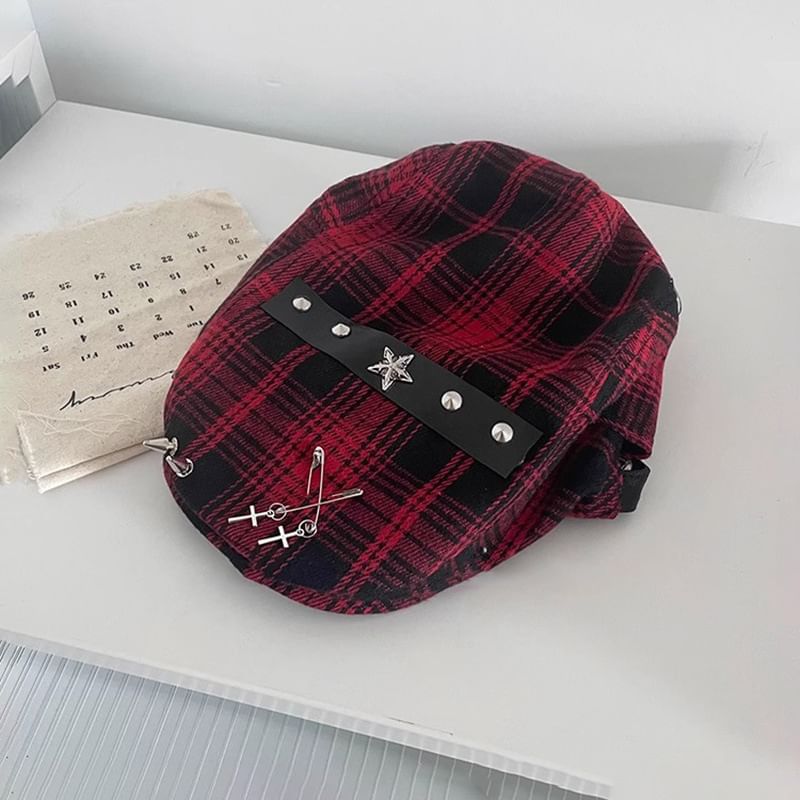 Cap Plaid Newsboy Accent Pin