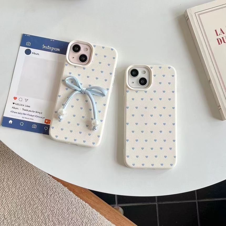 Leather Faux Heart Case / Set Decoration Adhesive Bow Phone