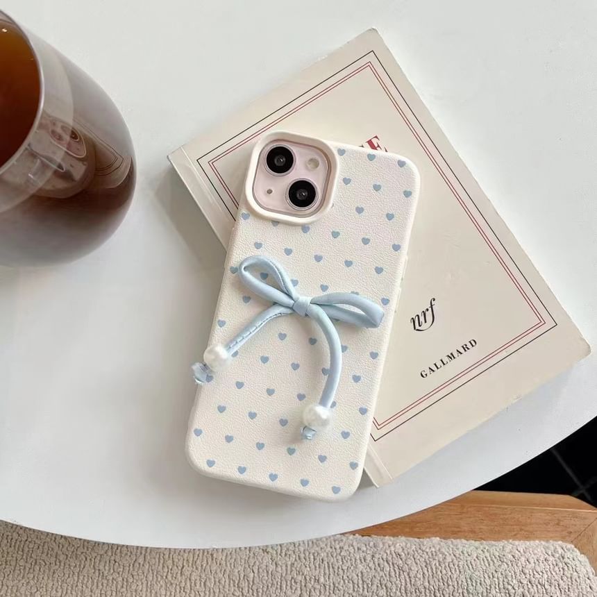 Leather Faux Heart Case / Set Decoration Adhesive Bow Phone