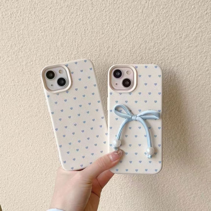 Leather Faux Heart Case / Set Decoration Adhesive Bow Phone