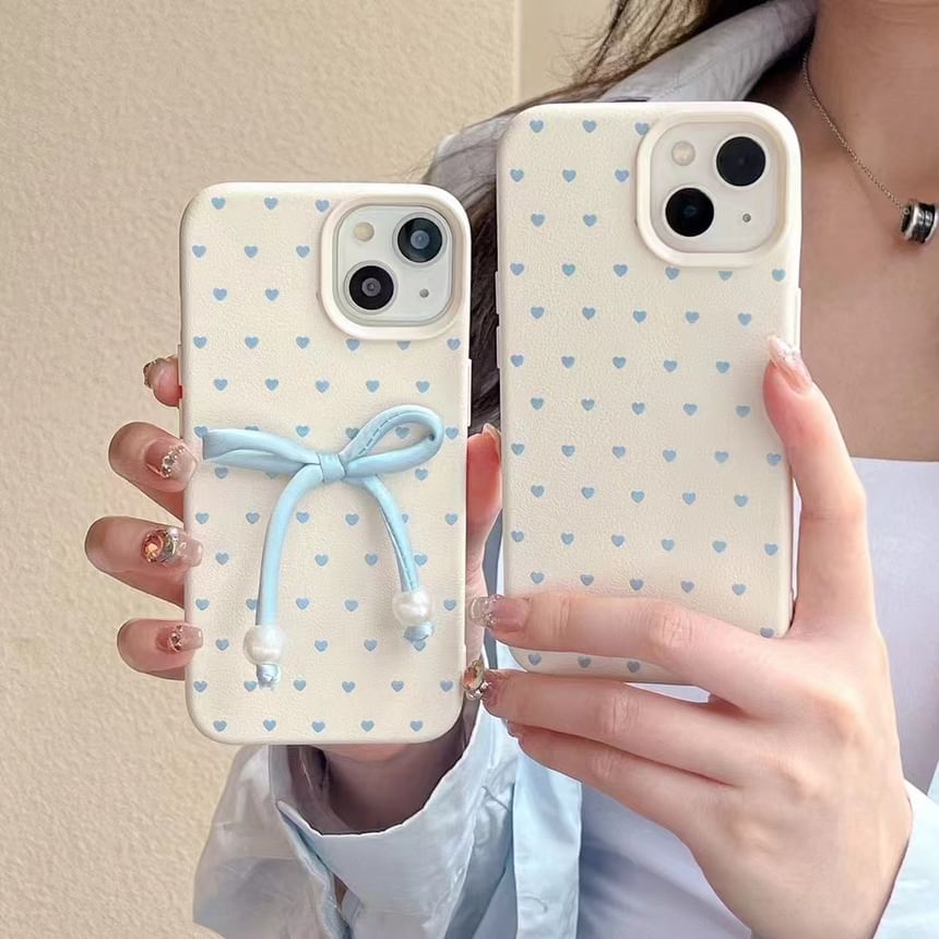 Leather Faux Heart Case / Set Decoration Adhesive Bow Phone