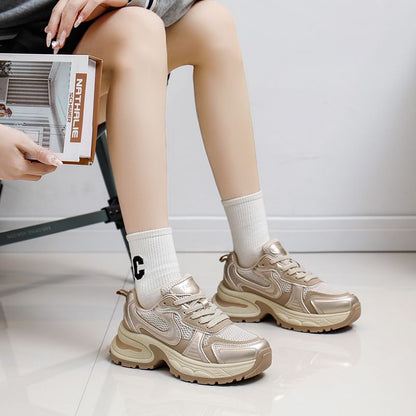 Mesh Panel Lace-Up Platform Sneakers
