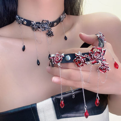 Sample Rose Alloy Faux Leather Choker