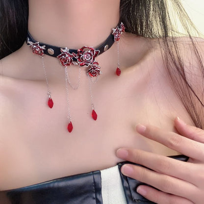Sample Rose Alloy Faux Leather Choker