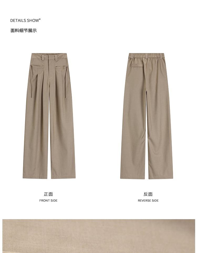 Suit Pleated Pants Wide High Leg Plain Rise