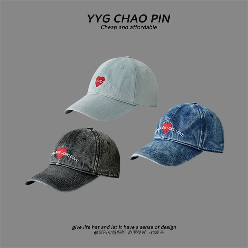 Denim Embroidered Heart Baseball Cap