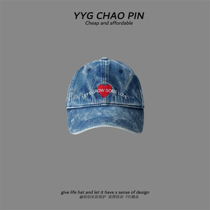 Denim Embroidered Heart Baseball Cap