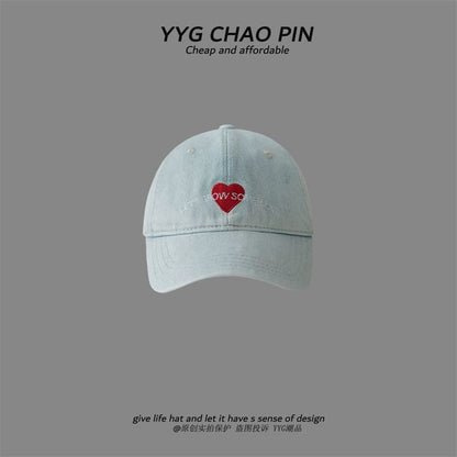 Denim Embroidered Heart Baseball Cap