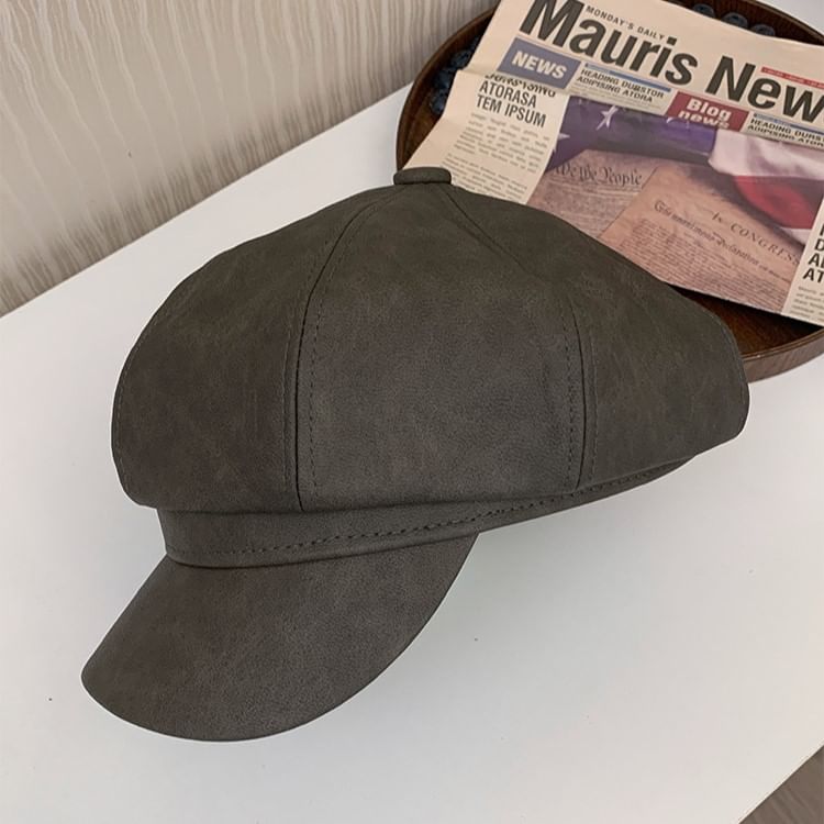 Faux Newsboy Leather Cap