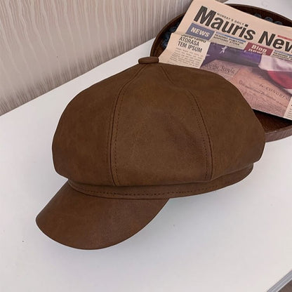 Faux Newsboy Leather Cap
