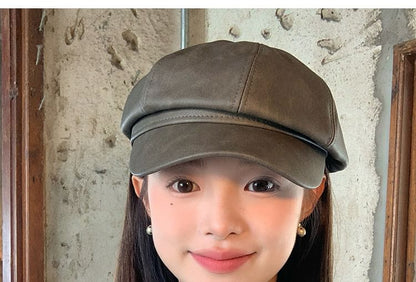 Faux Newsboy Leather Cap