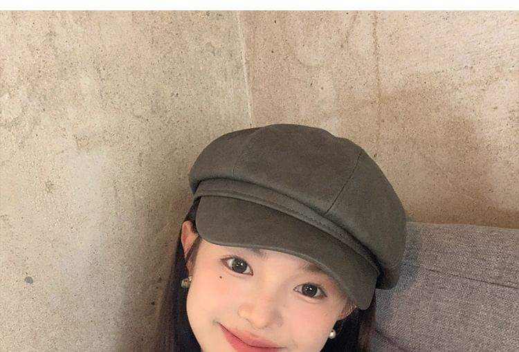 Faux Newsboy Leather Cap