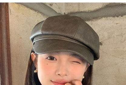 Faux Newsboy Leather Cap