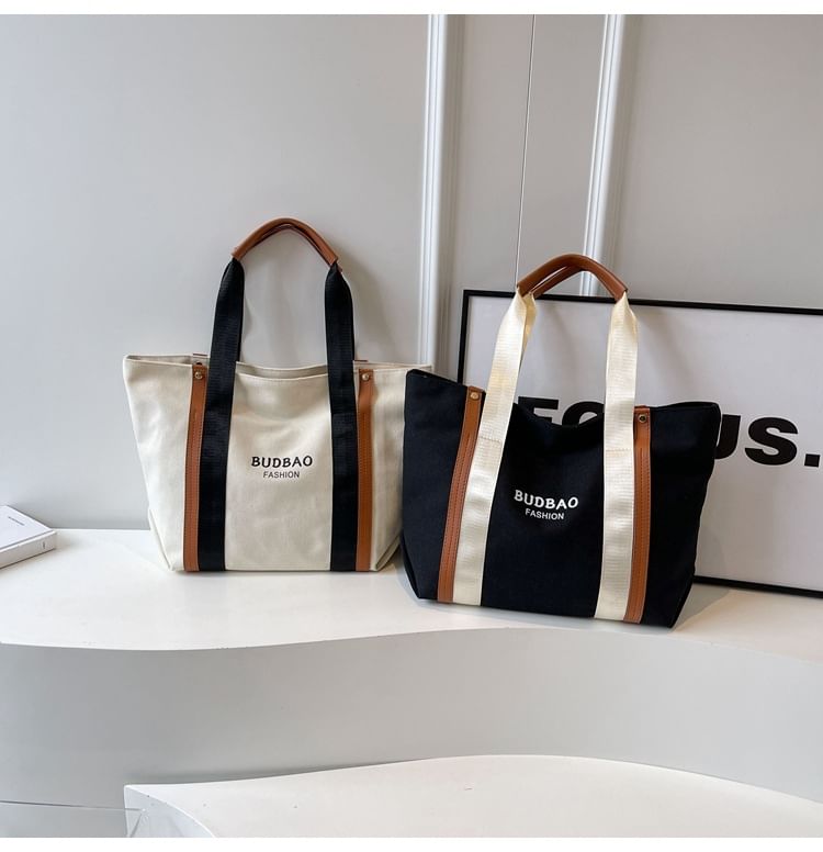 Tote Color Block Lettering Canvas Bag Print