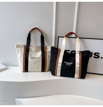 Tote Color Block Lettering Canvas Bag Print