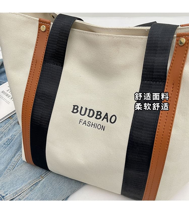 Tote Color Block Lettering Canvas Bag Print