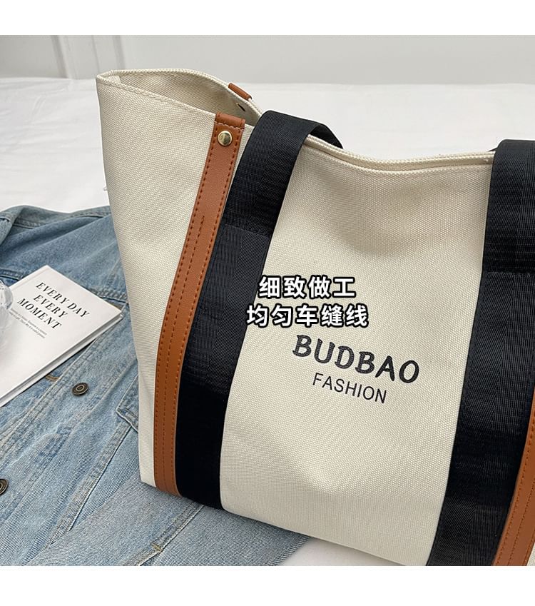 Tote Color Block Lettering Canvas Bag Print