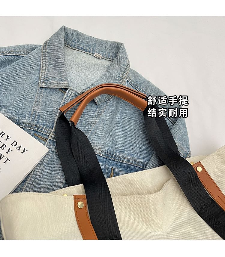 Tote Color Block Lettering Canvas Bag Print