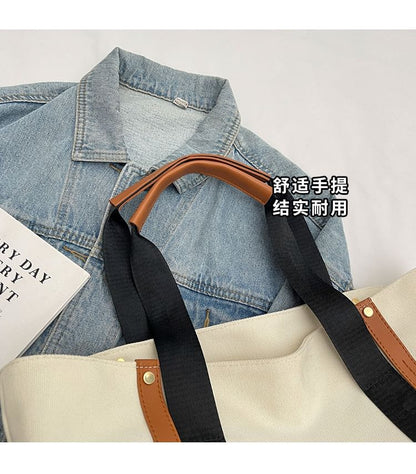 Tote Color Block Lettering Canvas Bag Print