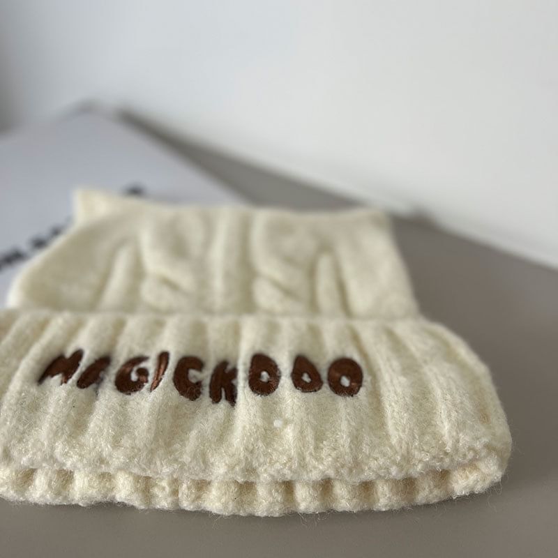 Beanie Cable Embroidered Lettering Knit