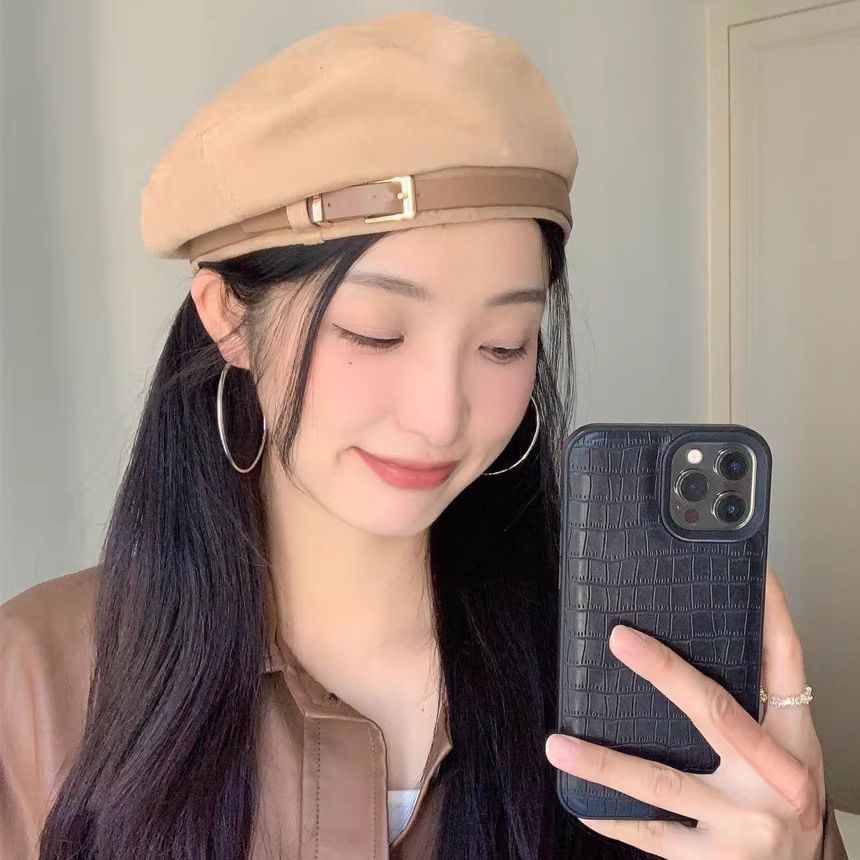 Faux Suede Belted Beret