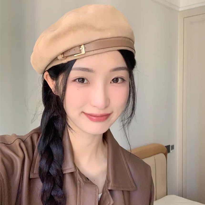 Faux Suede Belted Beret