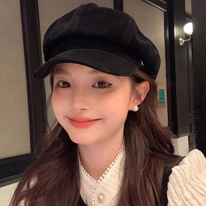 Newsboy Cap Plain Suede Faux