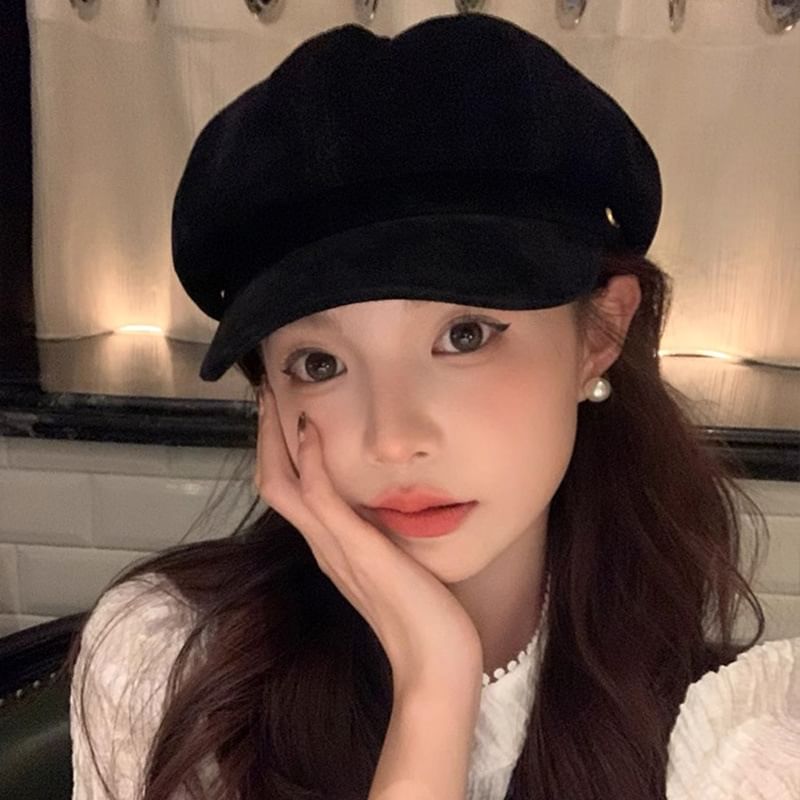 Newsboy Cap Plain Suede Faux