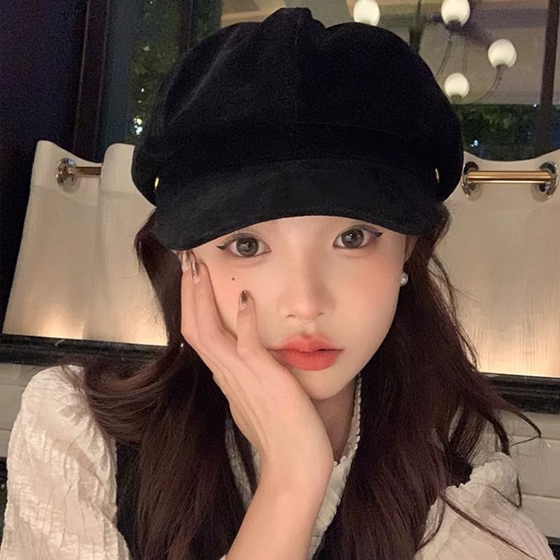Newsboy Cap Plain Suede Faux
