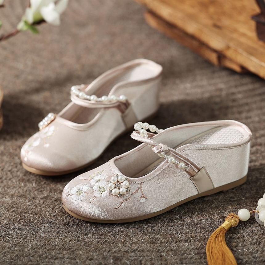 Wedge-Heel Beaded Mules