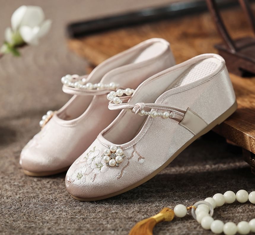 Wedge-Heel Beaded Mules