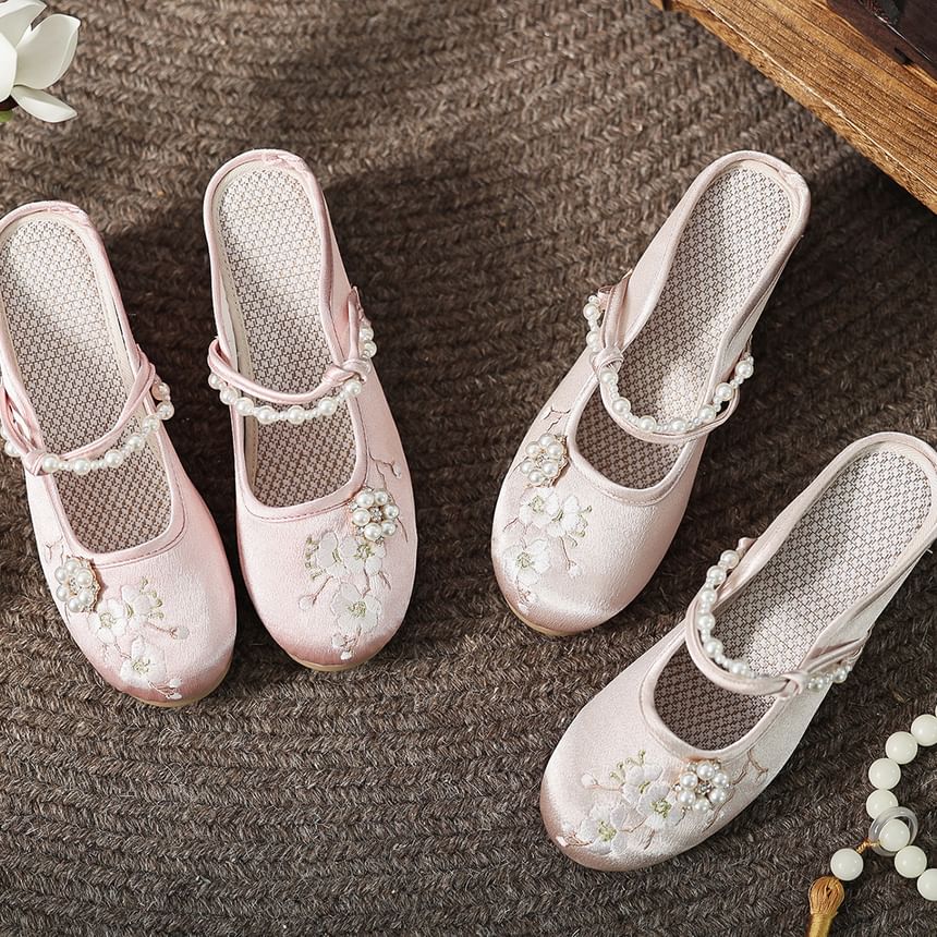 Wedge-Heel Beaded Mules